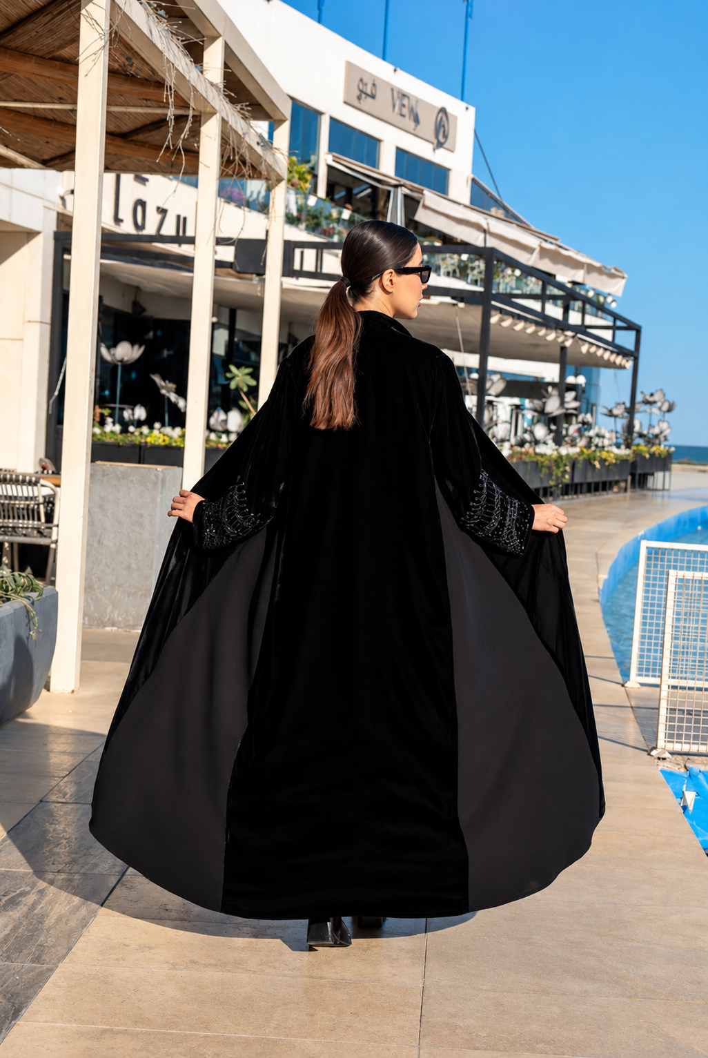 Premium  Black Velvet & Barbie  Abaya Set - 0926210