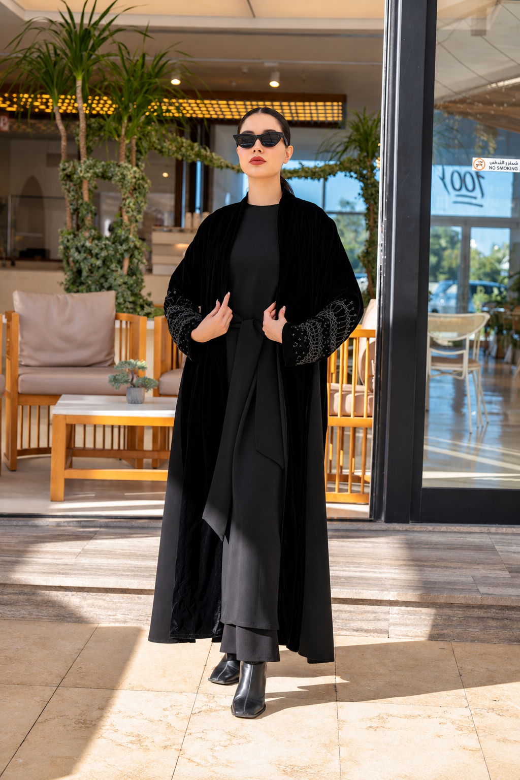 Premium  Black Velvet & Barbie  Abaya Set - 0926210