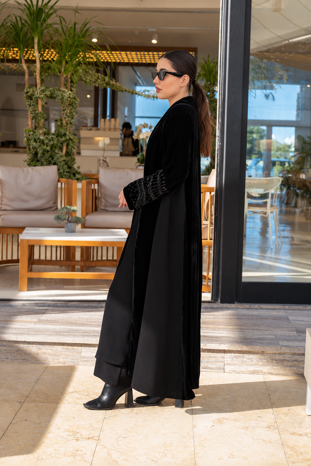 Premium  Black Velvet & Barbie  Abaya Set - 0926210