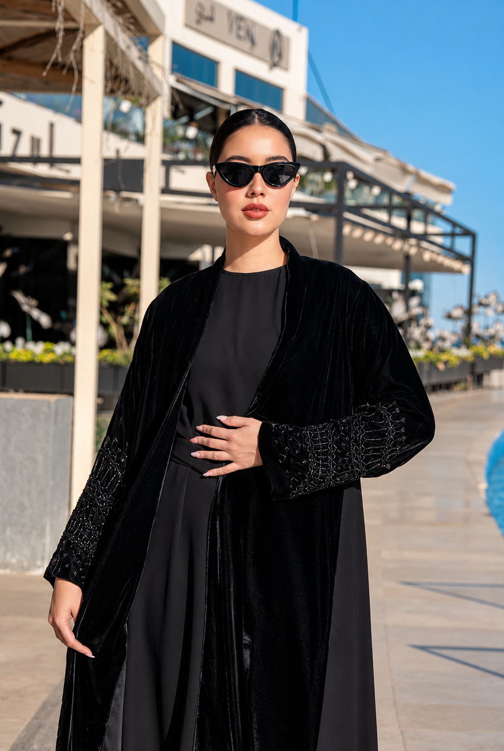Premium  Black Velvet & Barbie  Abaya Set - 0926210
