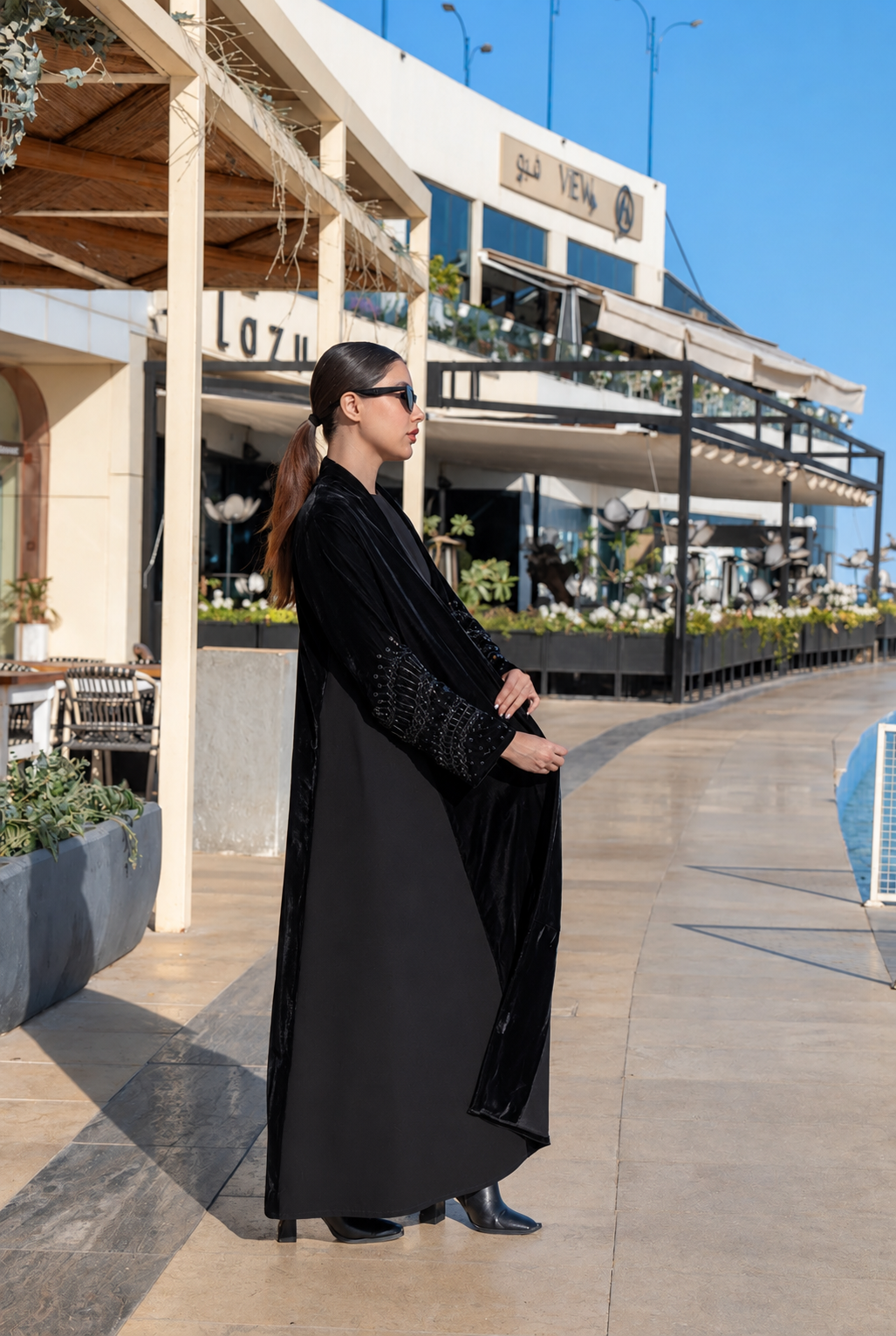 Premium  Black Velvet & Barbie  Abaya Set - 0926210