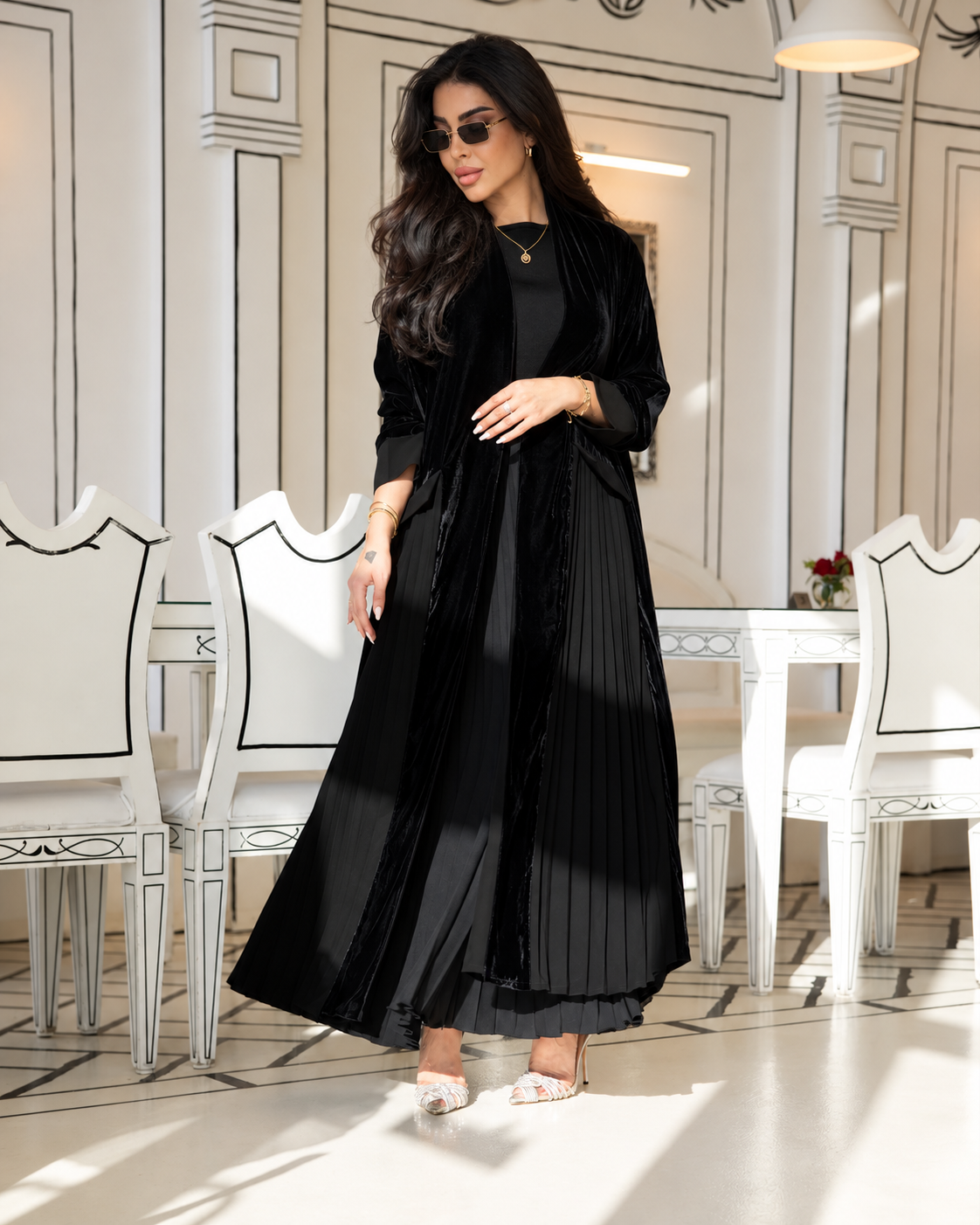 Black Velvet Abaya Set - 0926212