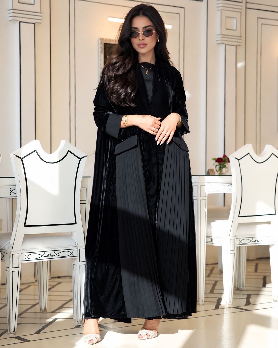 Black Velvet Abaya Set - 0926212