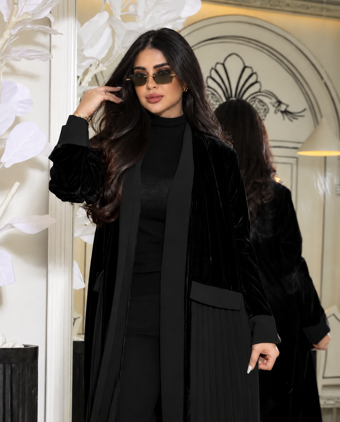 Black Velvet Abaya Set - 0926212