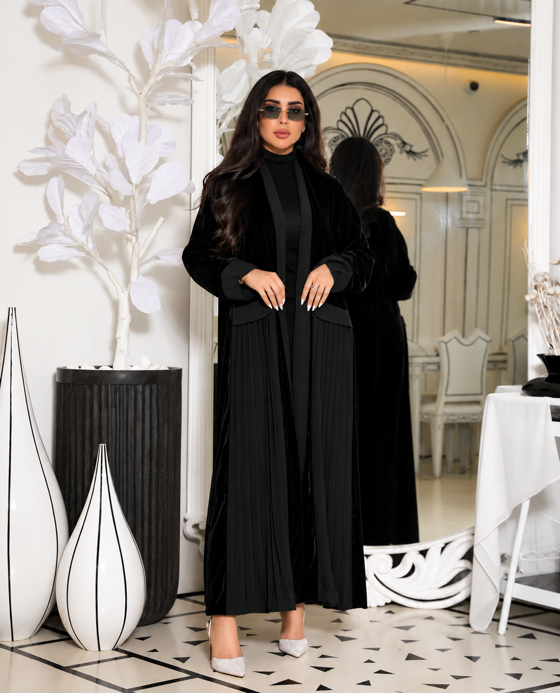 Black Velvet Abaya Set - 0926212