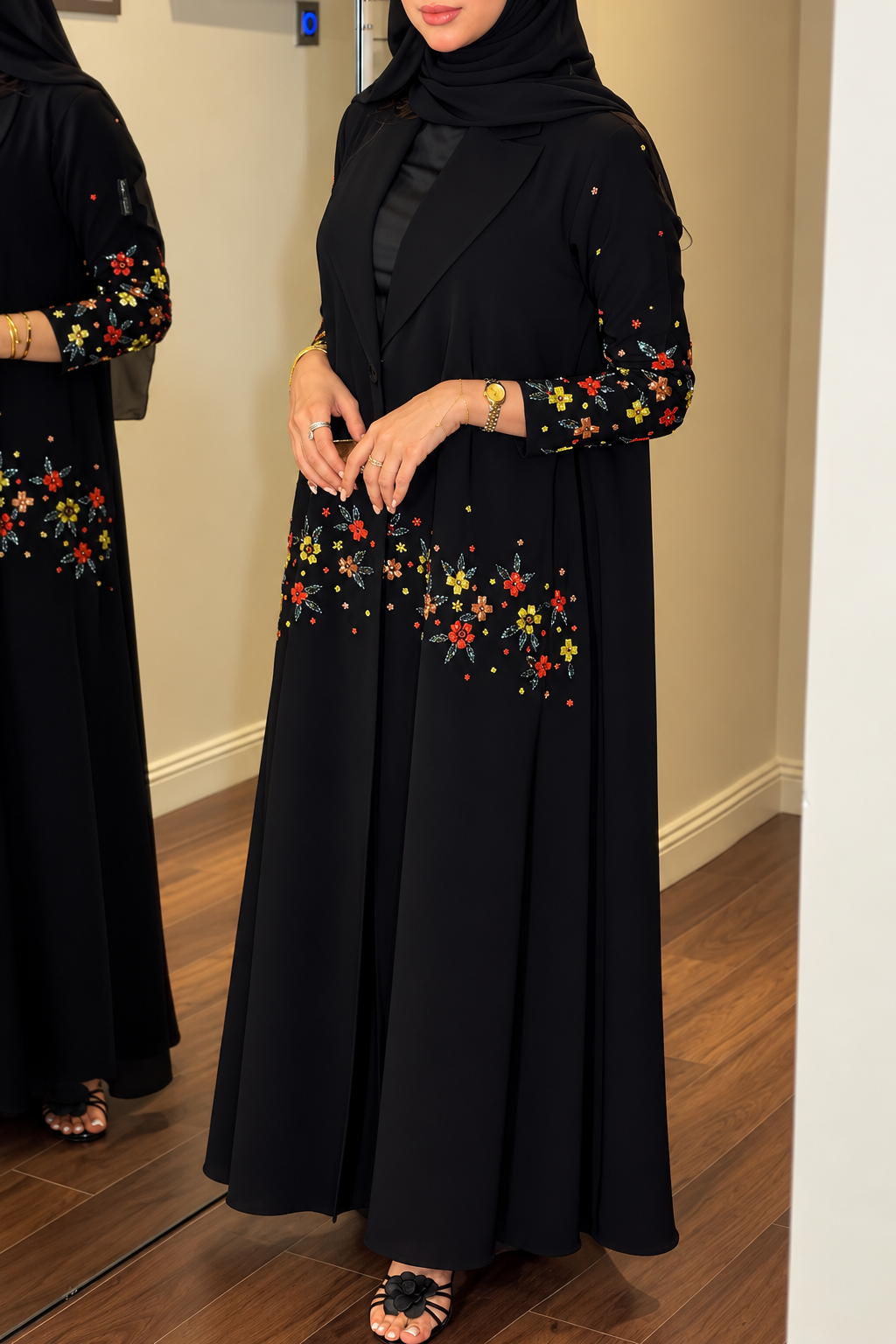 Black Floral  Designer Abaya - 0926218