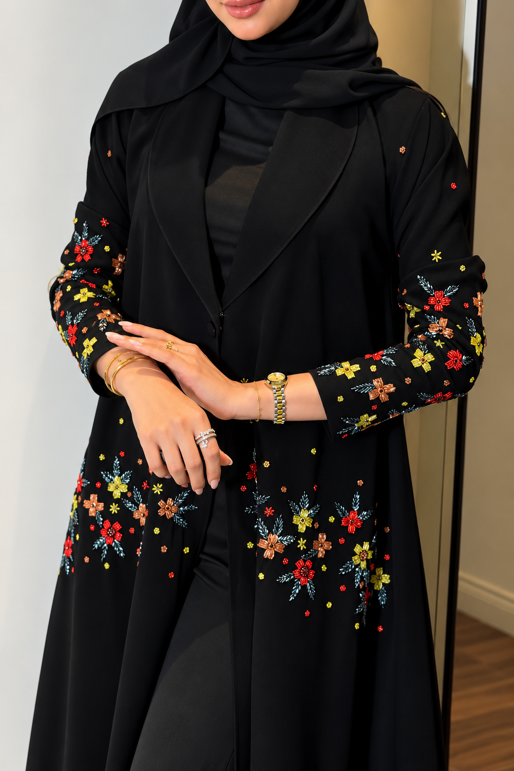 Black Floral  Designer Abaya - 0926218