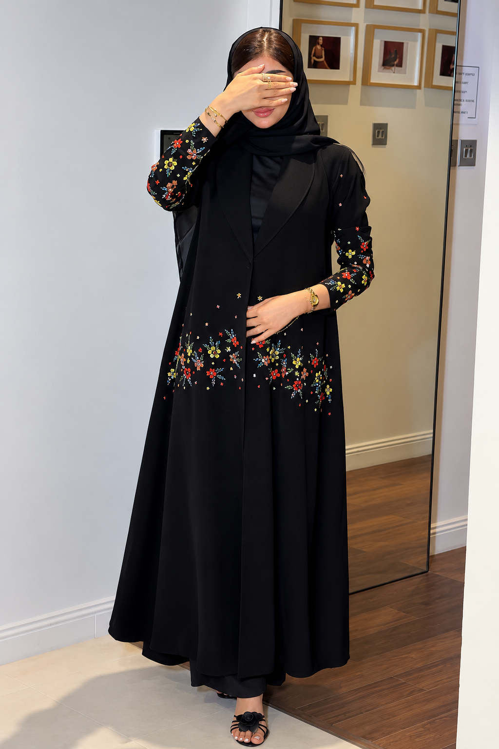 Black Floral  Designer Abaya - 0926218