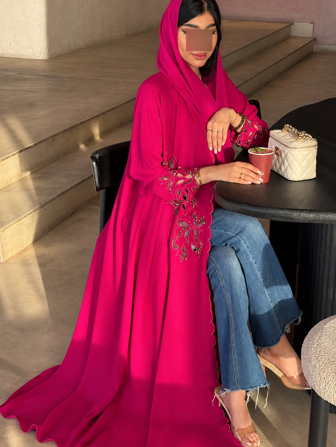 Hot Pink  Abaya with Matching Hijab - 0926219