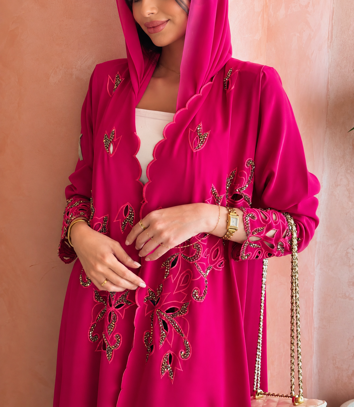 Hot Pink  Abaya with Matching Hijab - 0926219