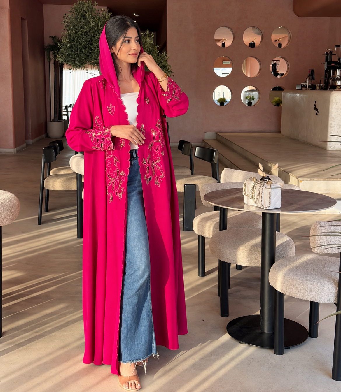 Hot Pink  Abaya with Matching Hijab - 0926219