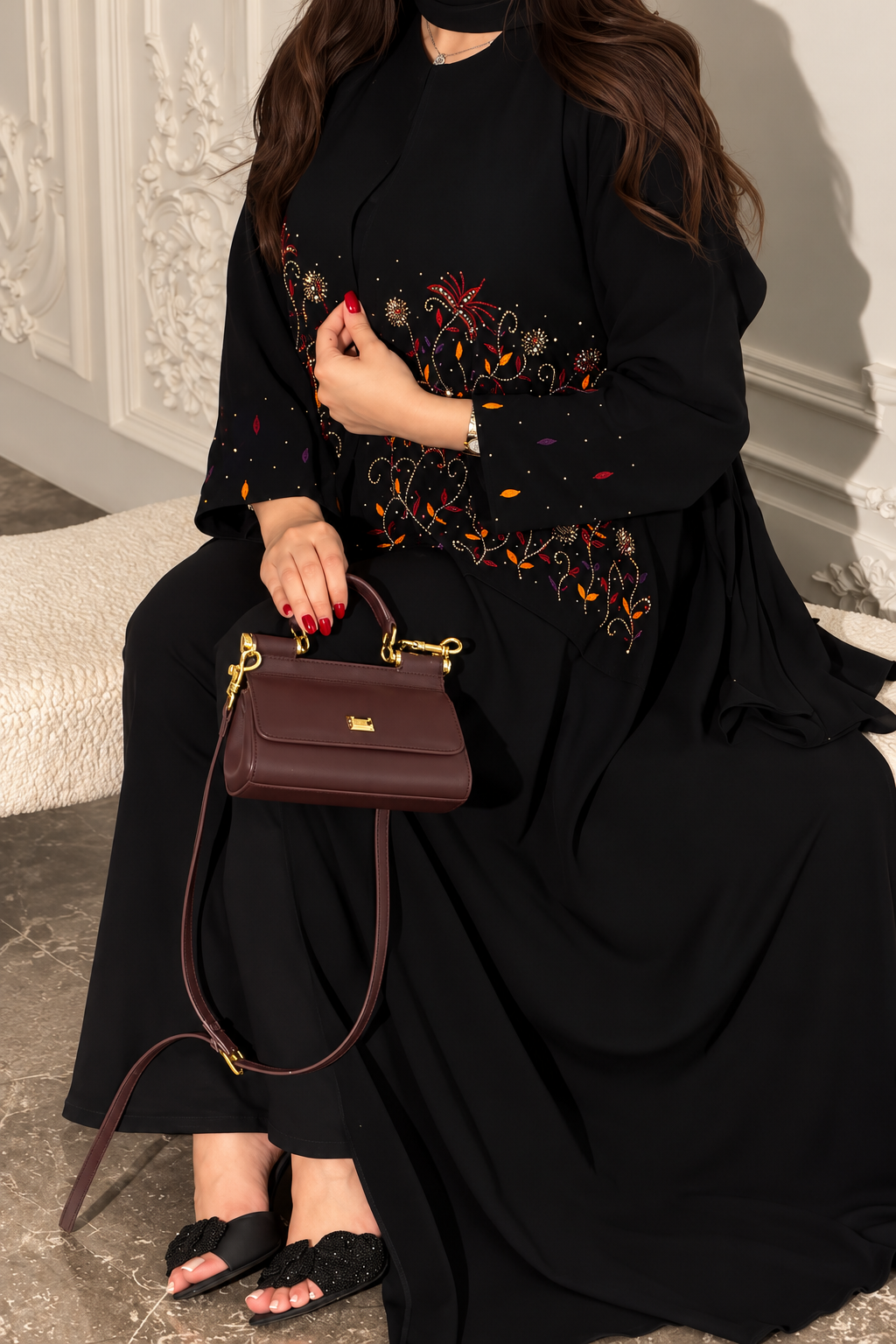 Black Crepe Designer Abaya - 0926220