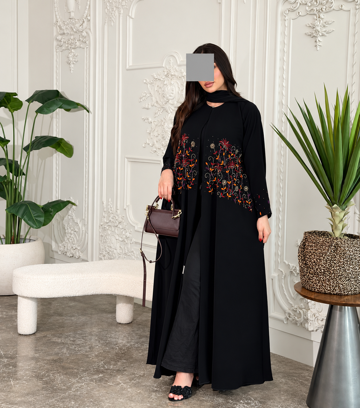 Black Crepe Designer Abaya - 0926220