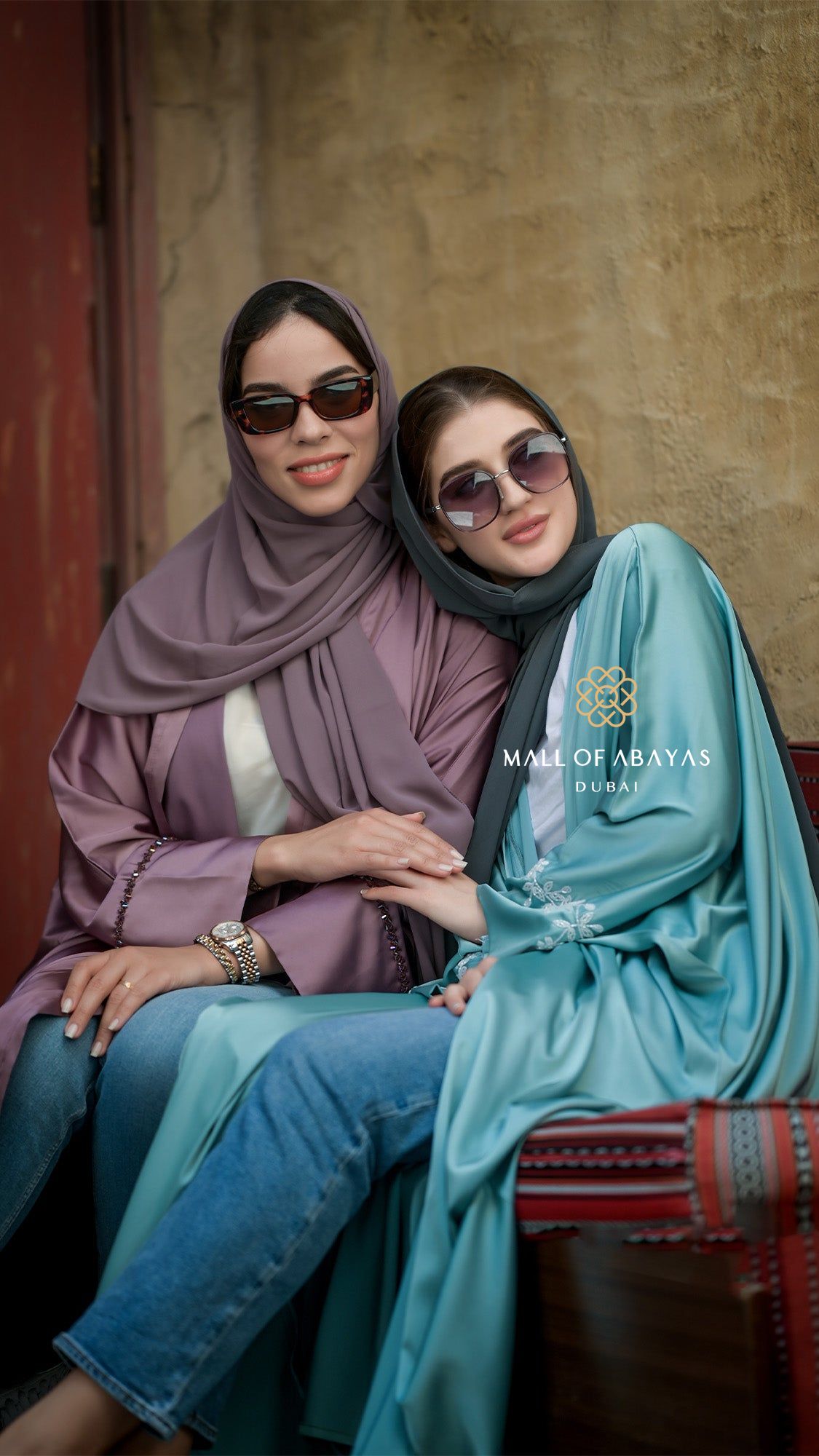 MOA Duo Set – Mauve & Aqua Layered Abaya Set - 092622