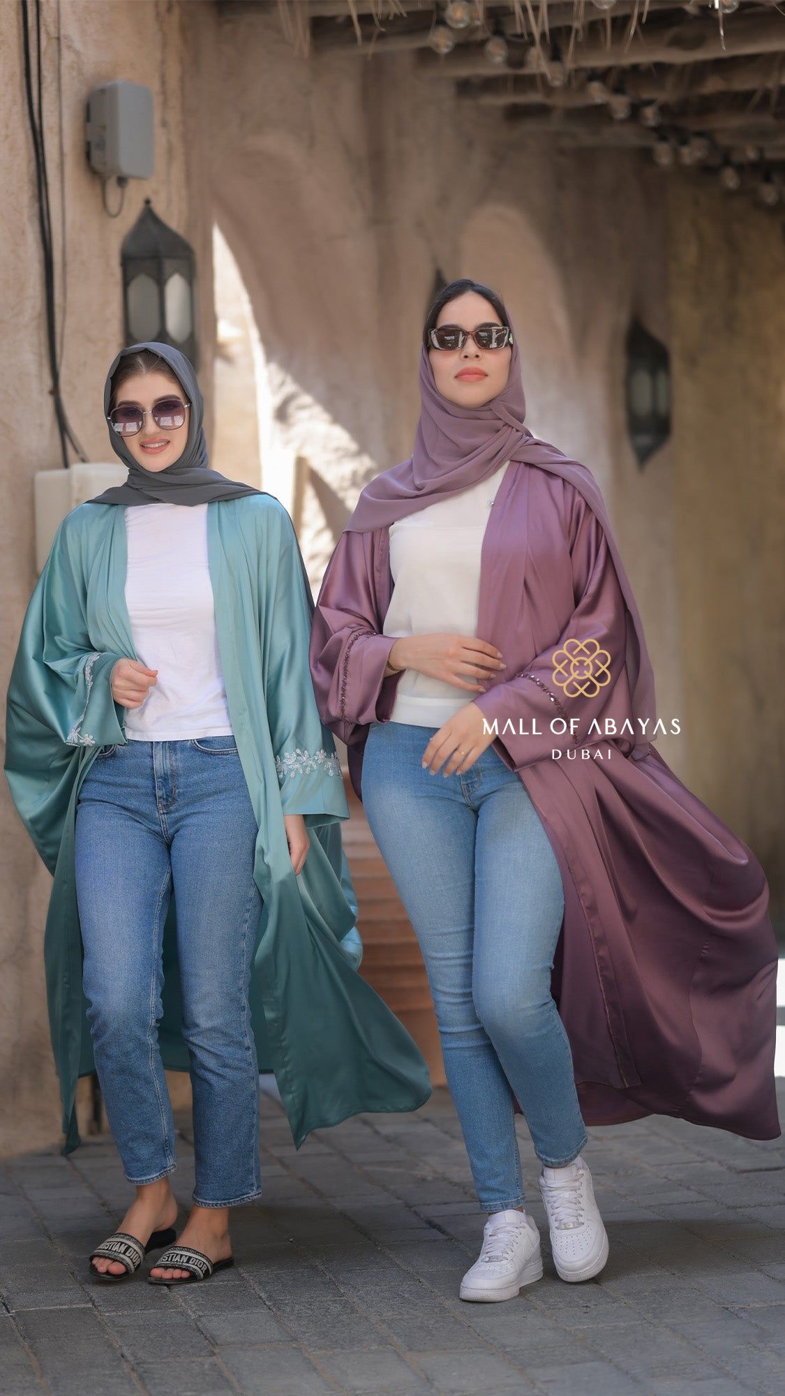 MOA Duo Set – Mauve & Aqua Layered Abaya Set - 092622