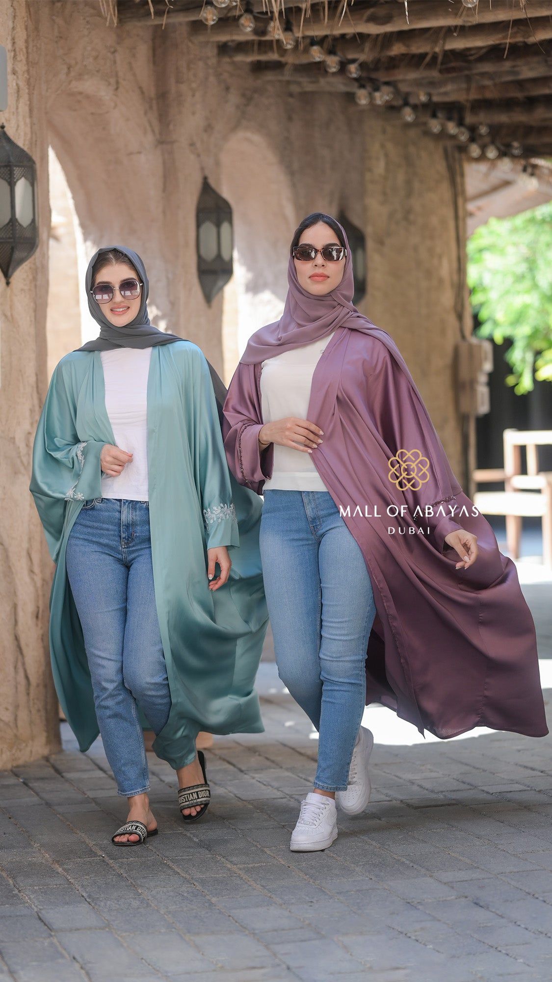 MOA Duo Set – Mauve & Aqua Layered Abaya Set - 092622