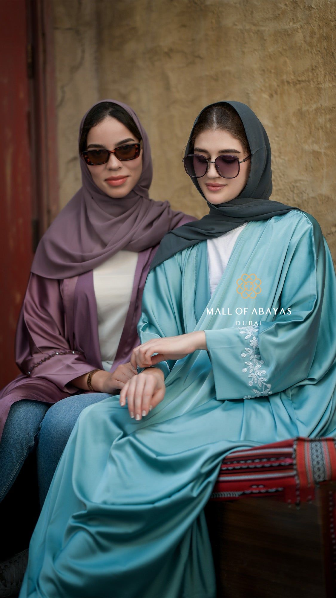 MOA Duo Set – Mauve & Aqua Layered Abaya Set - 092622