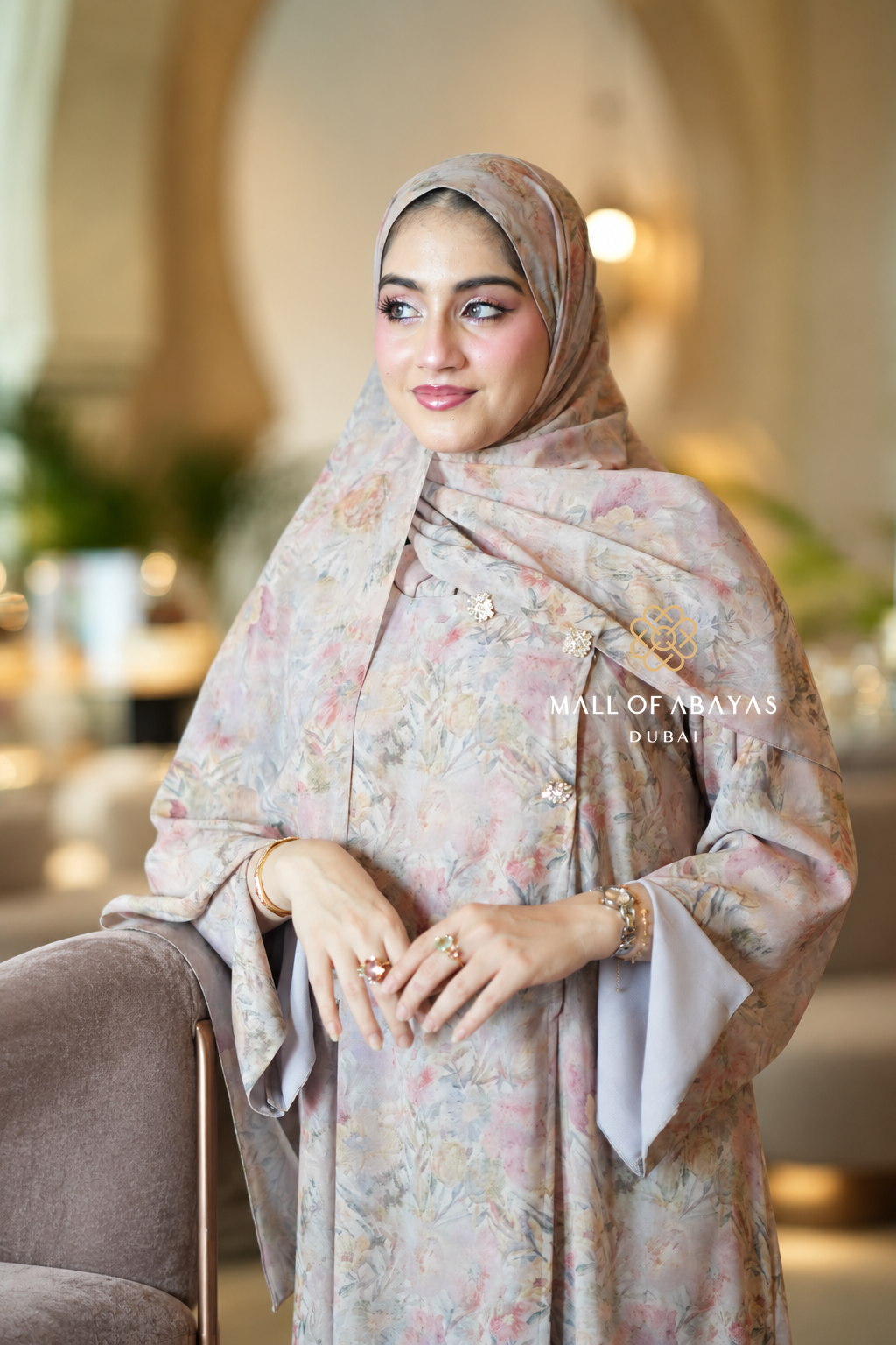 Floral Chiffon Abaya Set - 092647
