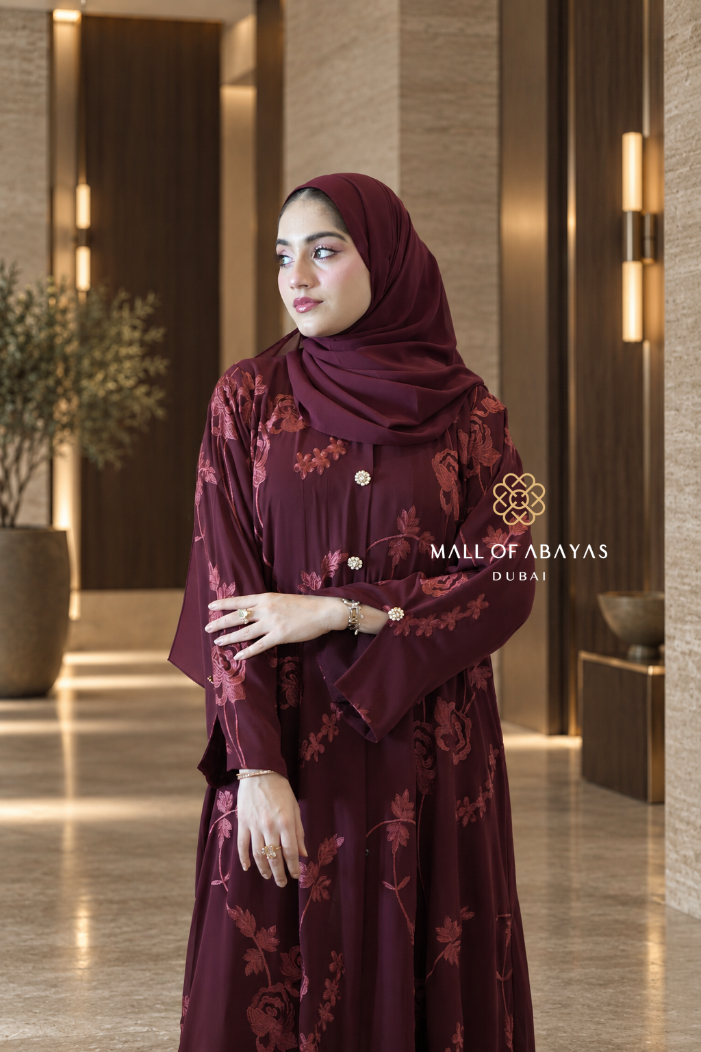 Floral Embroidered  Abaya Set - 092648