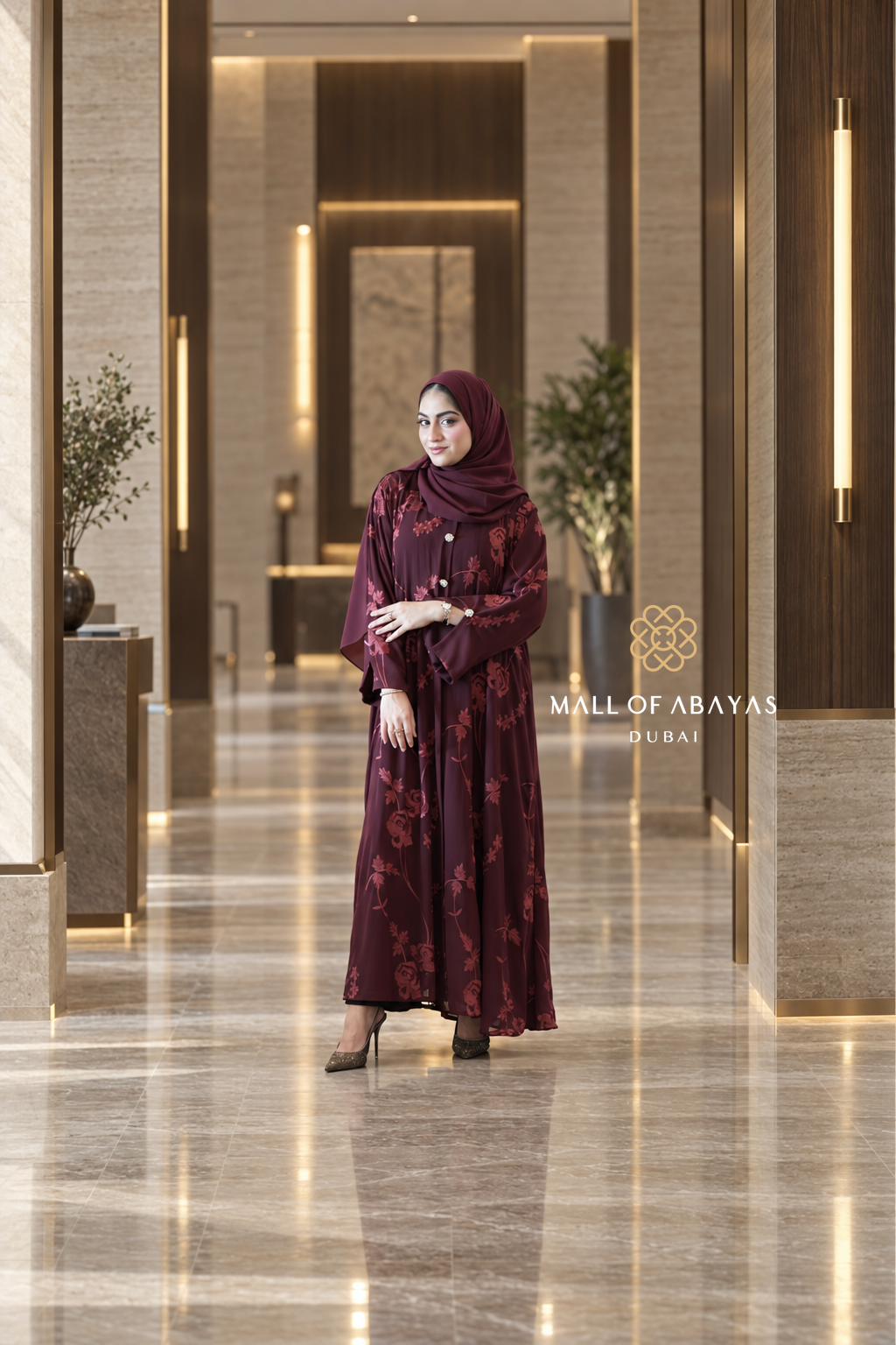 Floral Embroidered  Abaya Set - 092648