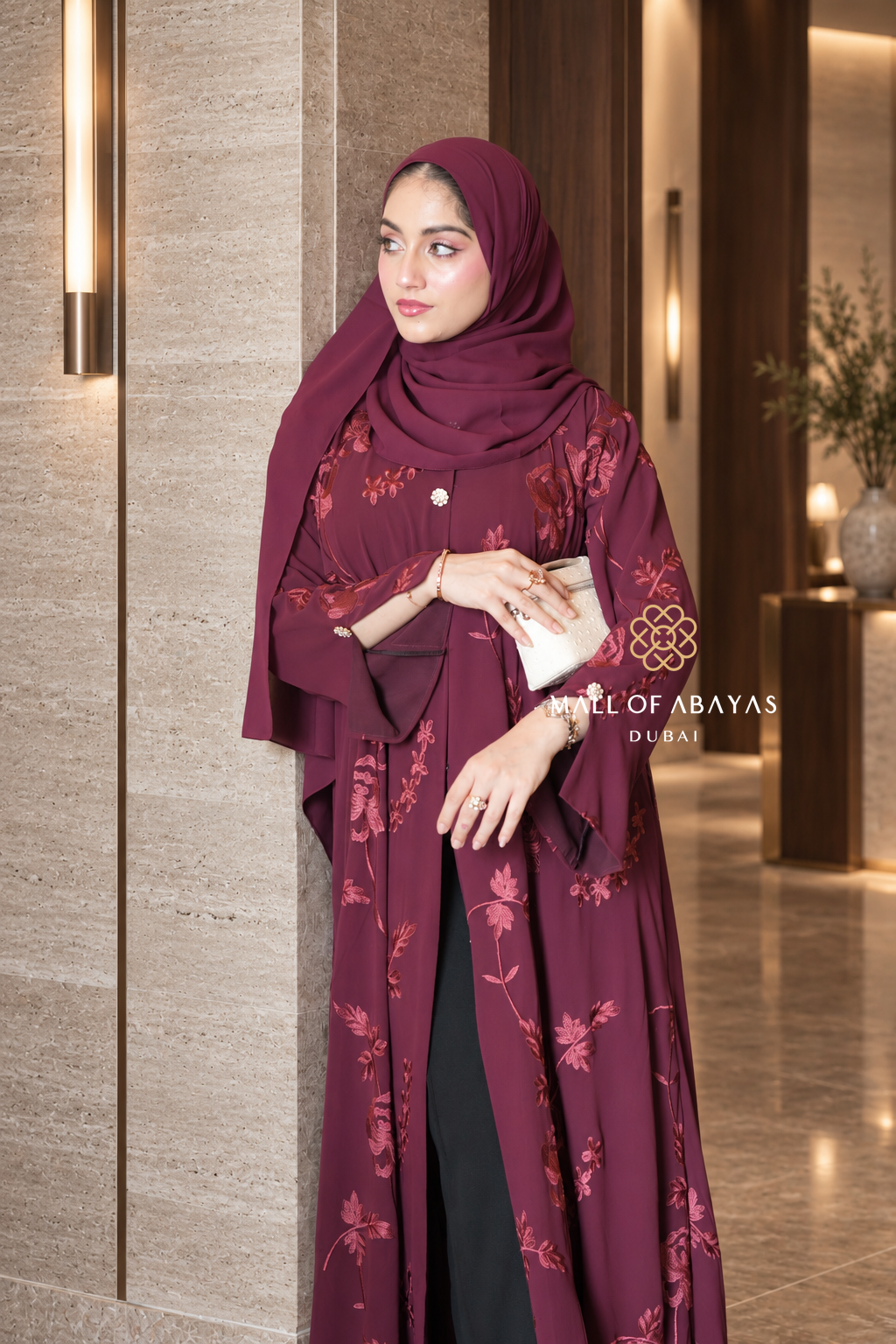 Floral Embroidered  Abaya Set - 092648