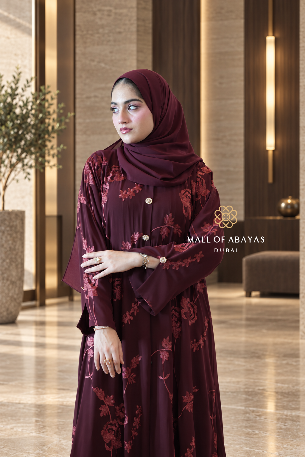 Floral Embroidered  Abaya Set - 092648