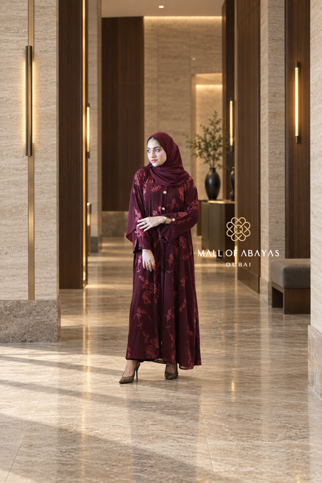 Floral Embroidered  Abaya Set - 092648