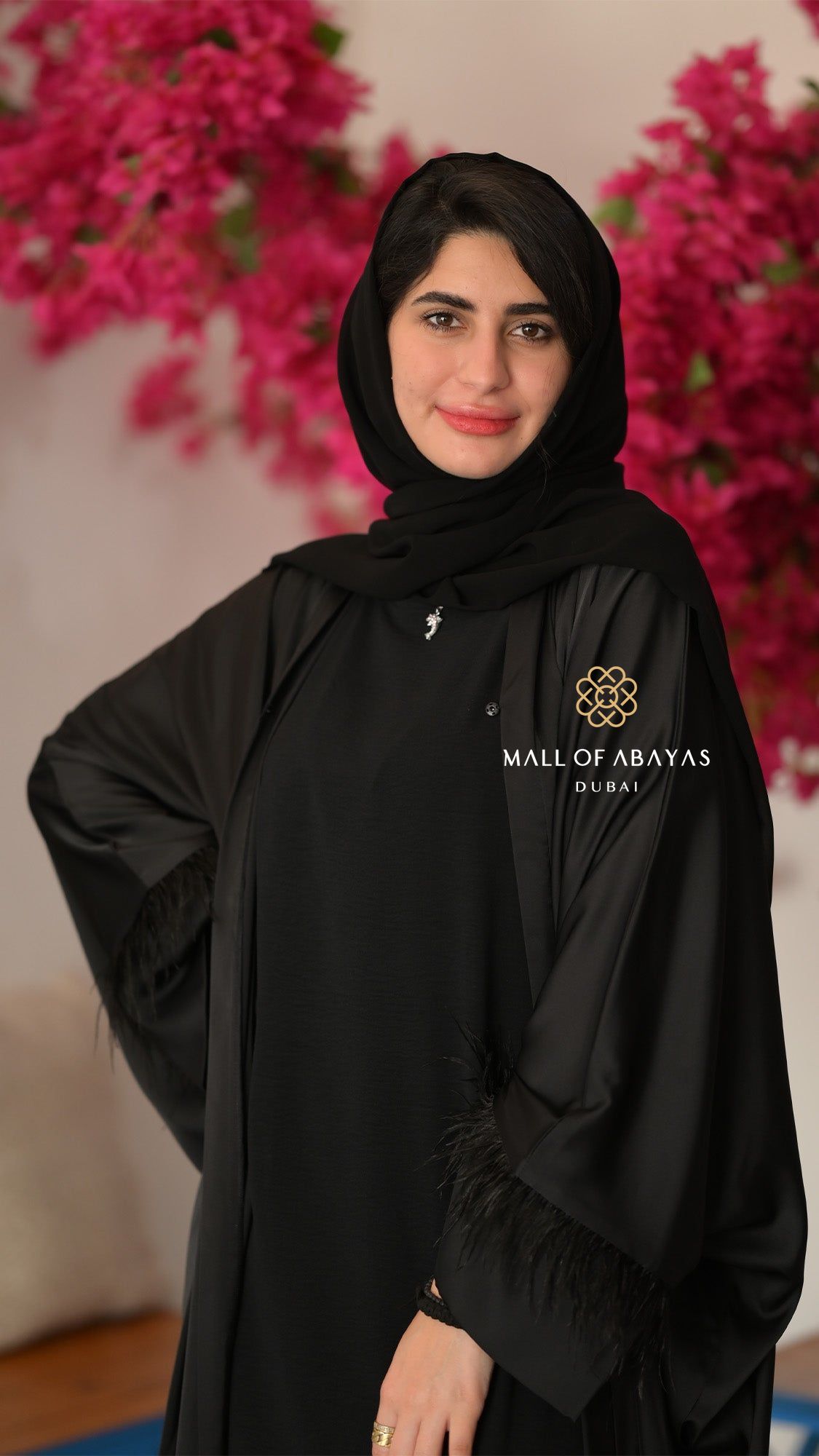 Noir Feather Cuff Layered Abaya – Black - 092613
