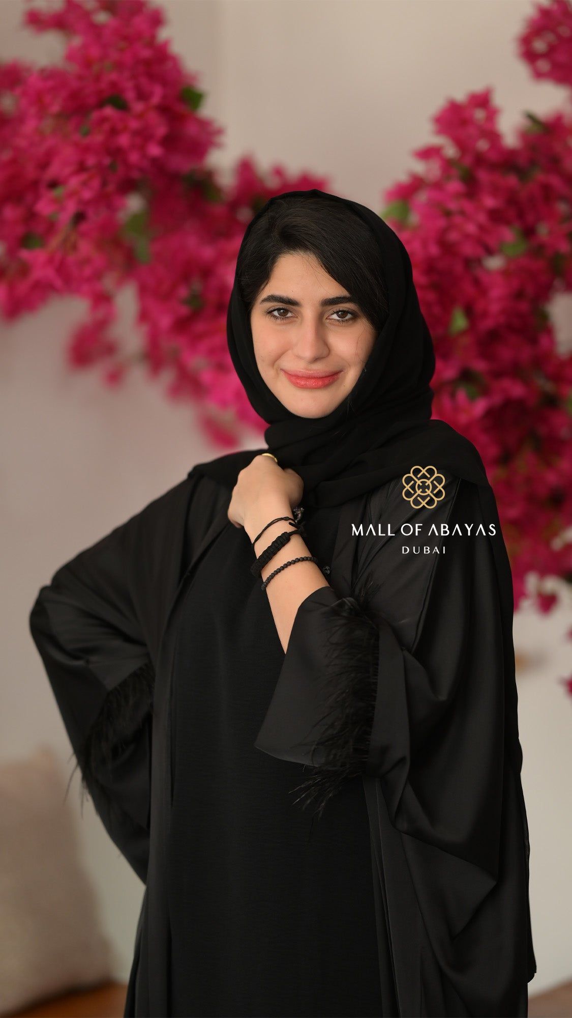 Noir Feather Cuff Layered Abaya – Black - 092613