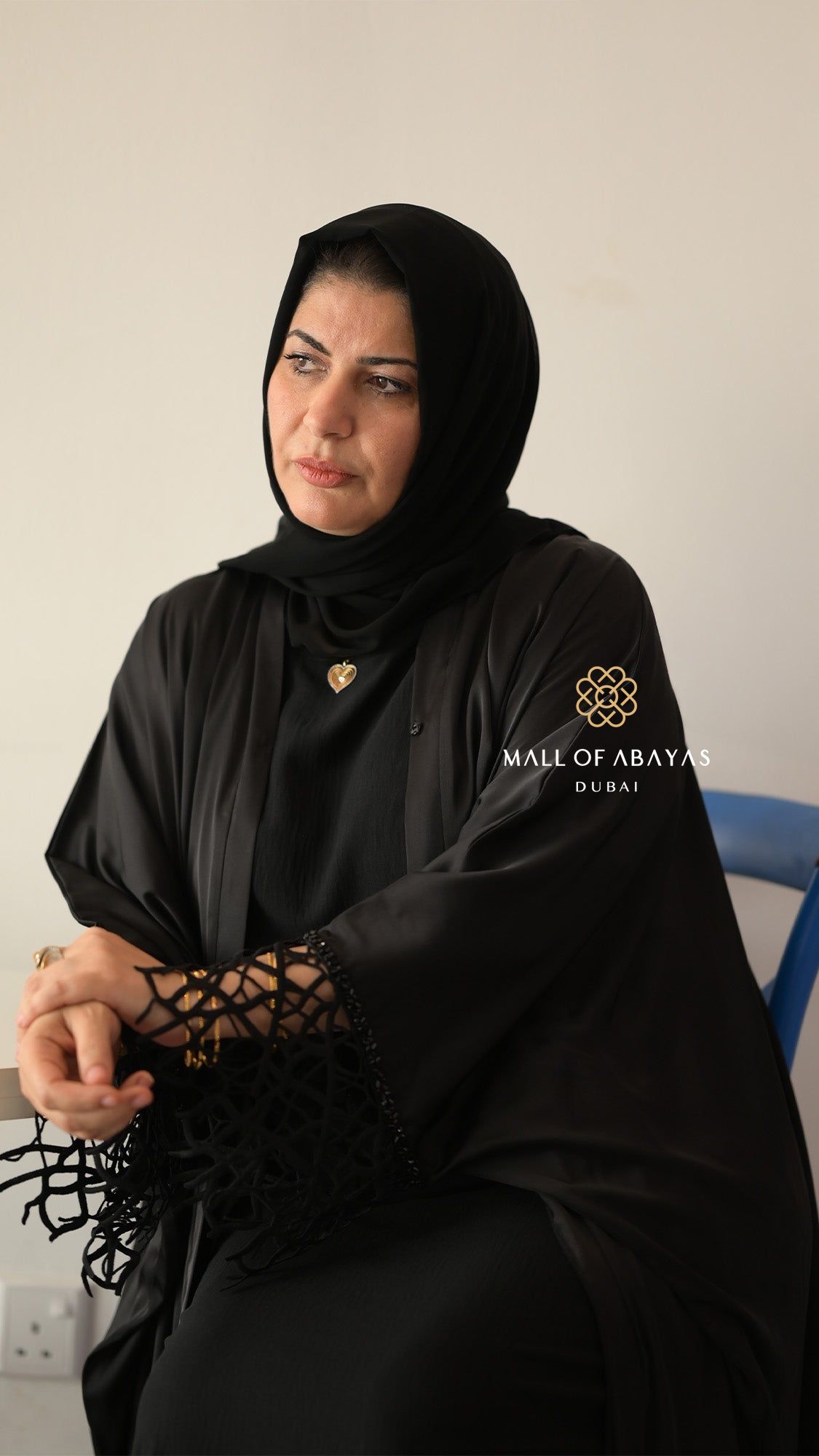 Noir Crochet Cuff Open Abaya – Black -092612