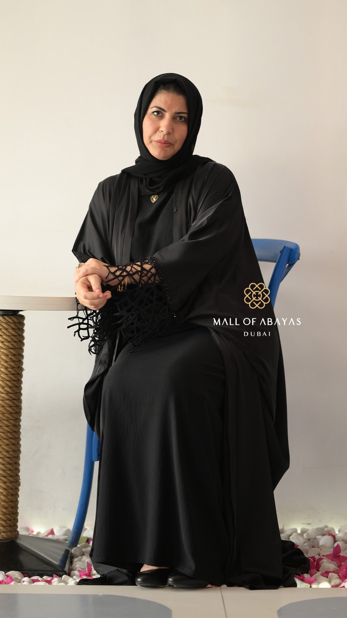 Noir Crochet Cuff Open Abaya – Black -092612