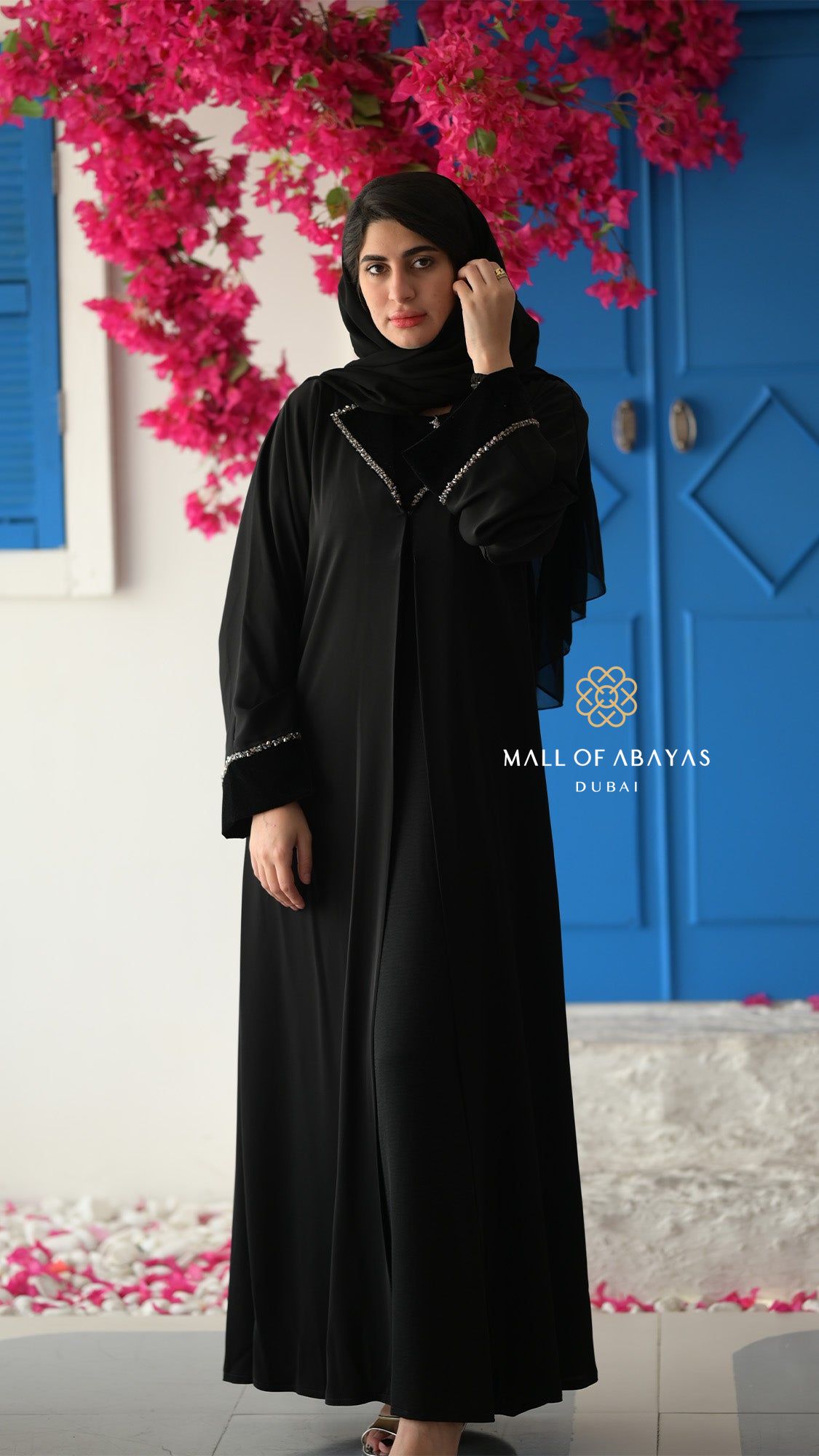 Noir Crystal Trim Abaya – Black - 092615