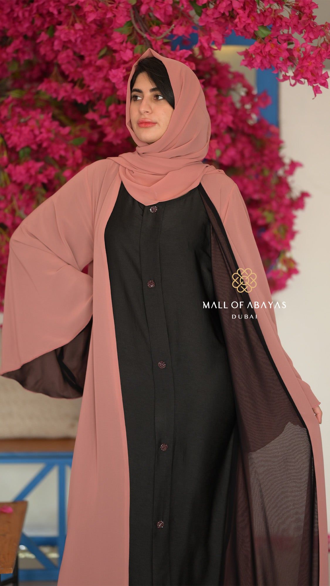 Dusty Rose Serenity Open Abaya – Black Inner Dress - 092617
