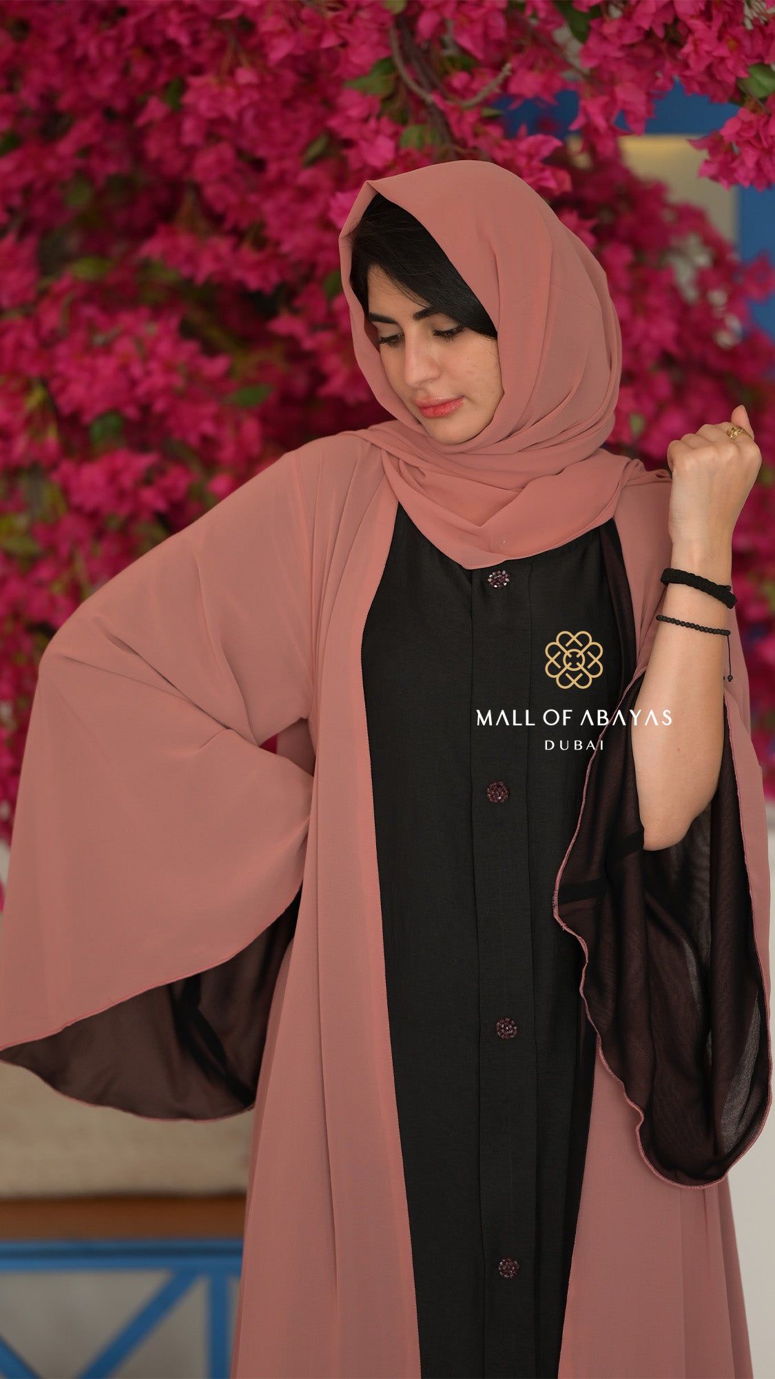 Dusty Rose Serenity Open Abaya – Black Inner Dress - 092617