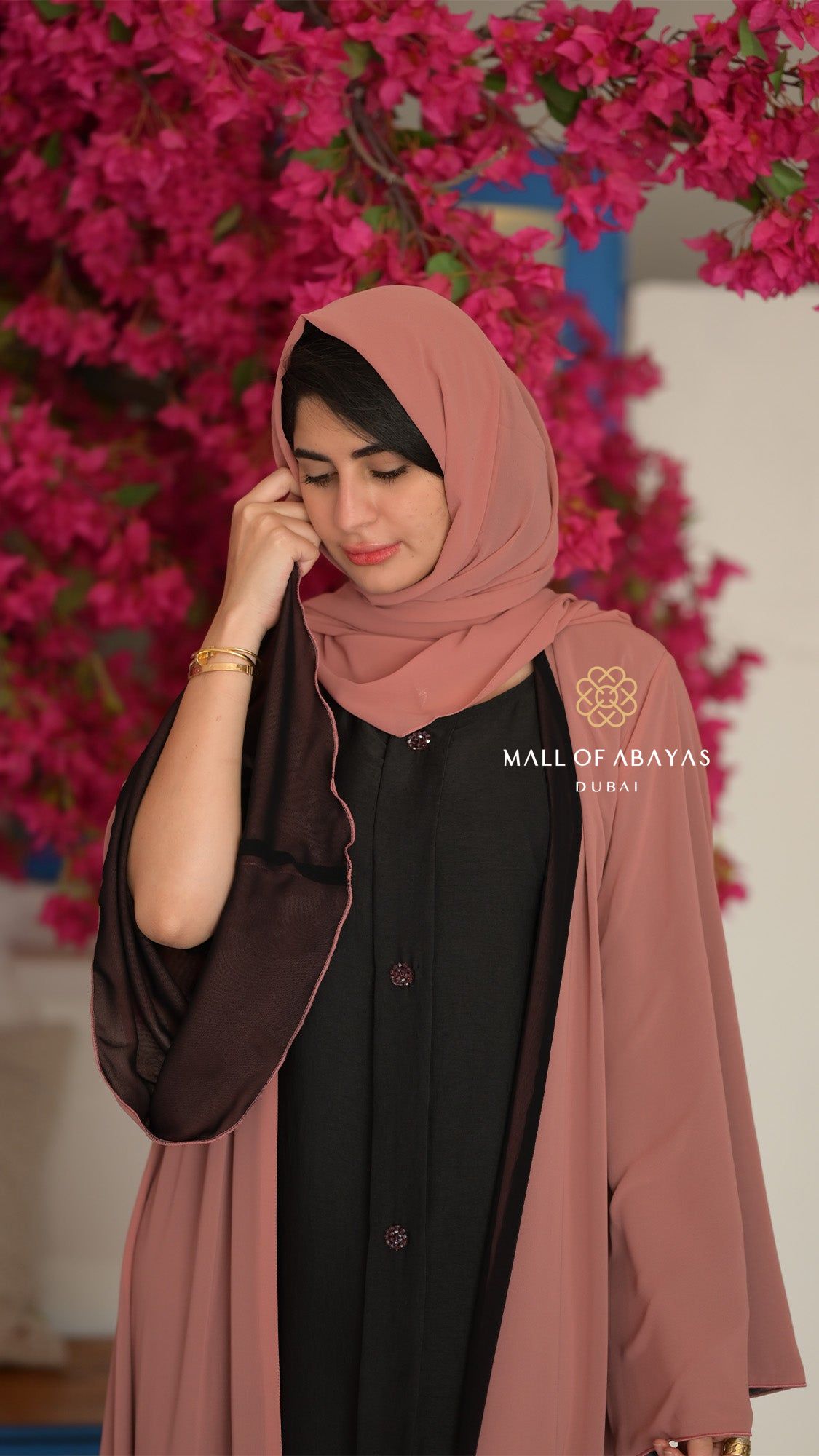 Dusty Rose Serenity Open Abaya – Black Inner Dress - 092617