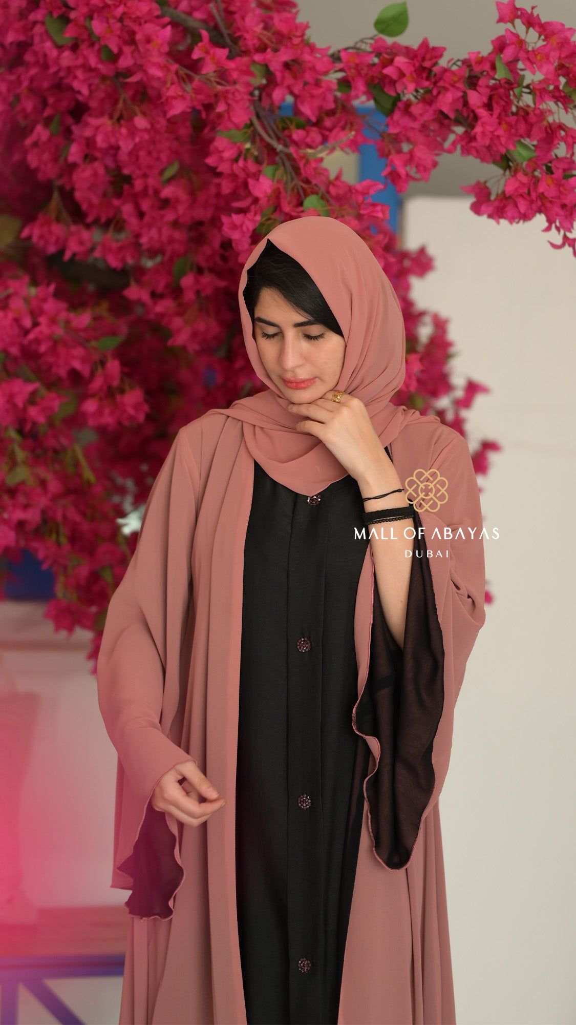 Dusty Rose Serenity Open Abaya – Black Inner Dress - 092617